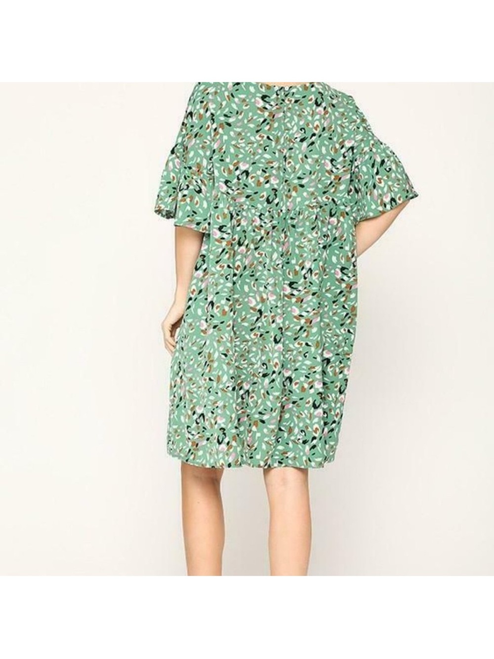 Gigio Green Abstract Print Casual Babydoll Dress Short Sleeves XL NWT PC1879 - Picture 3 of 7